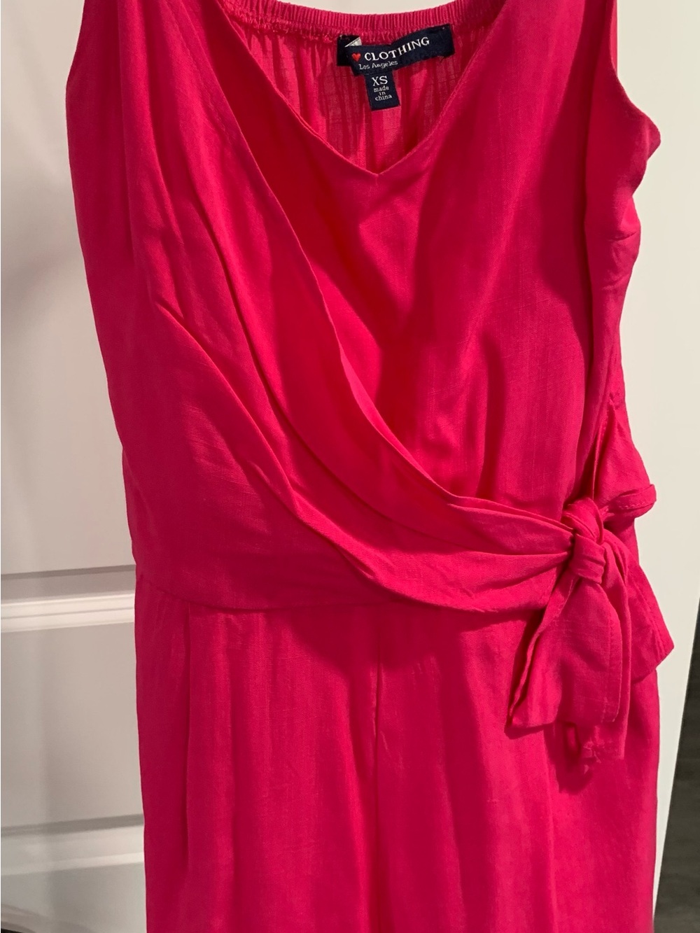 Junior Women’s Bright Pink Midi Wrap-Detail Dress